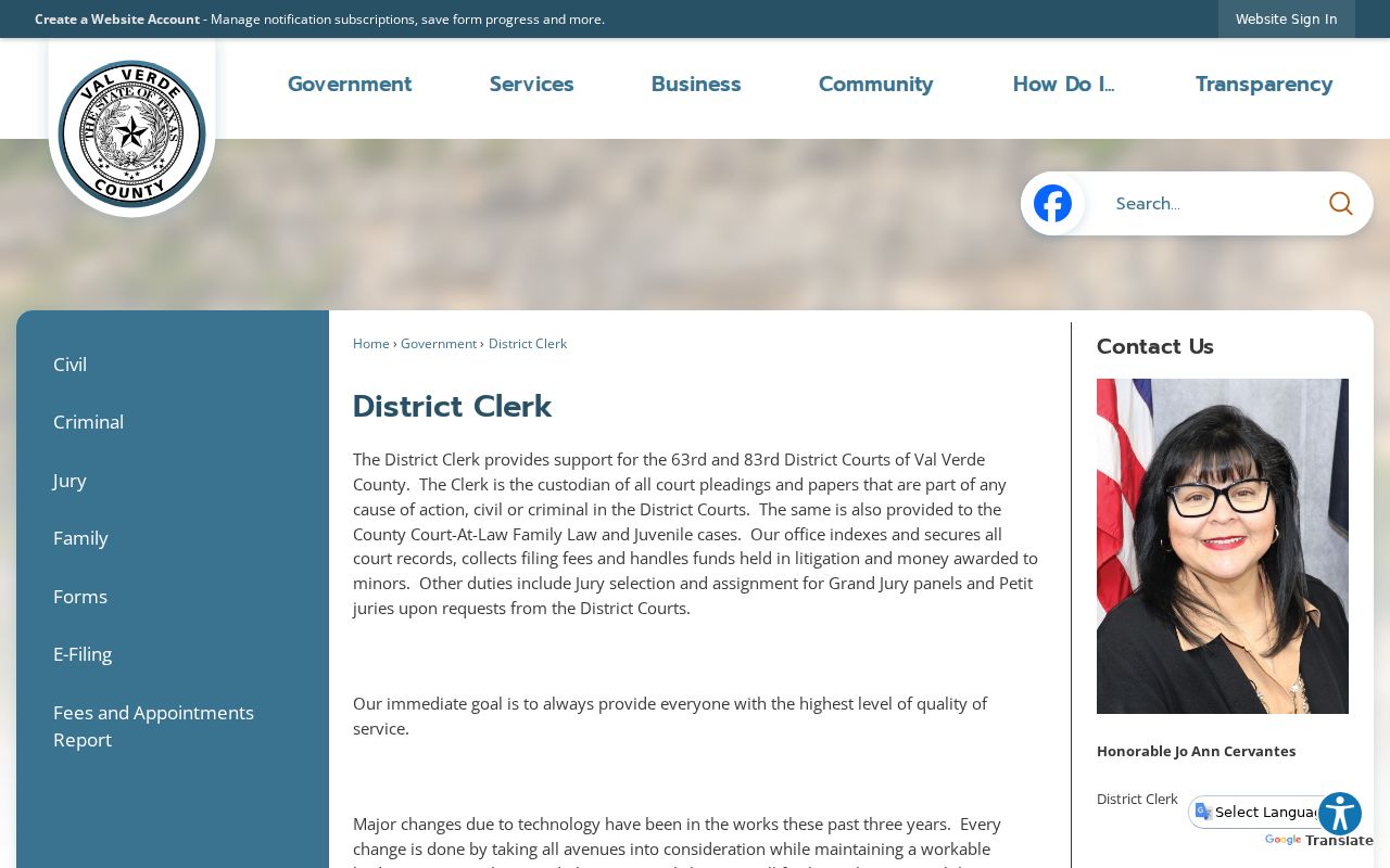 Val Verde County criminal court docket District Clerk page