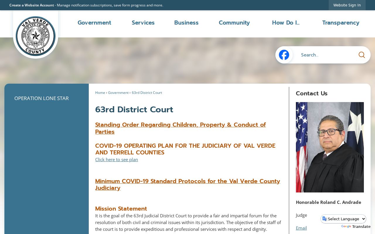 Val Verde County civil court docket 63rd District Court information