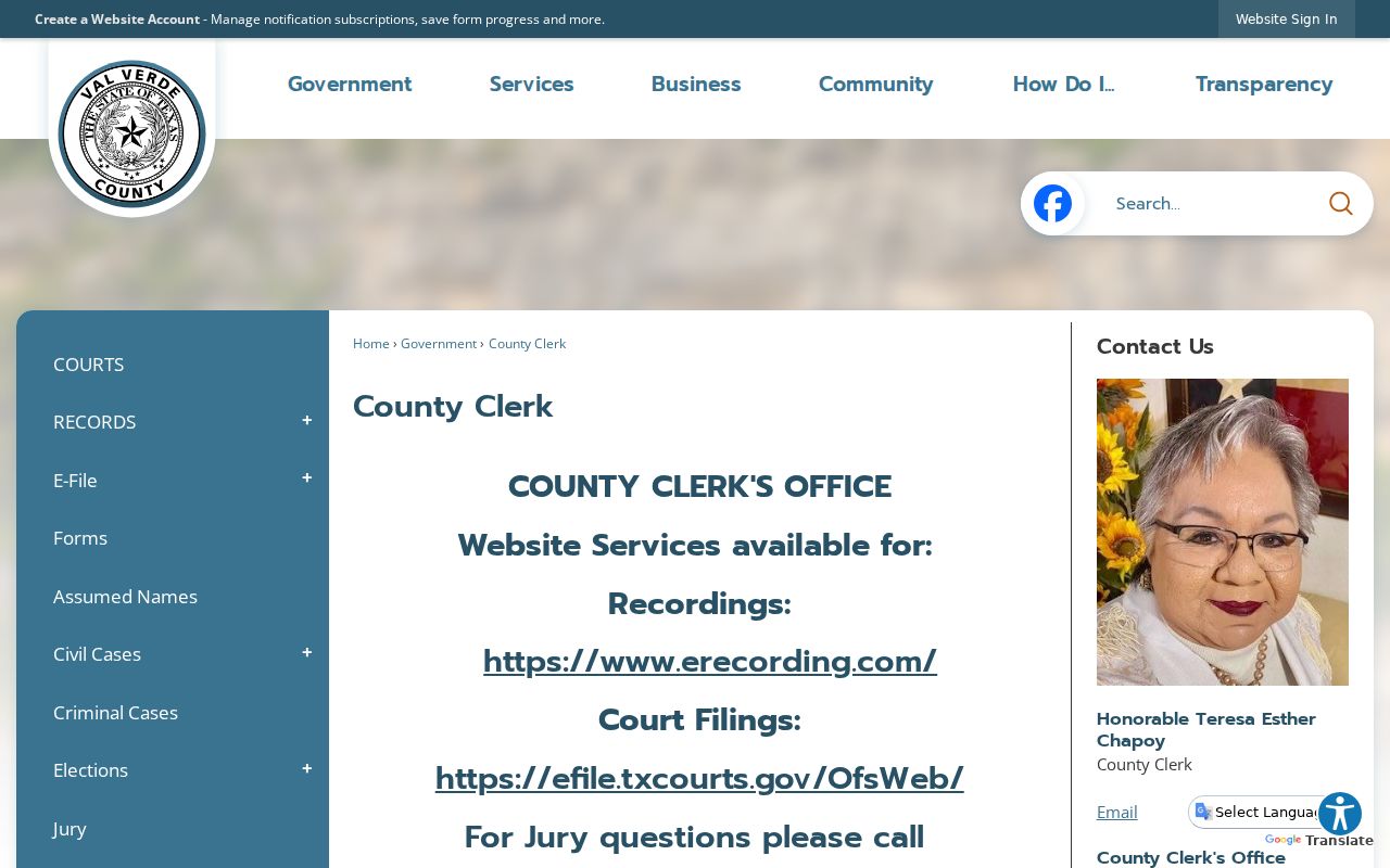 Val Verde County Clerk official records and court filing page