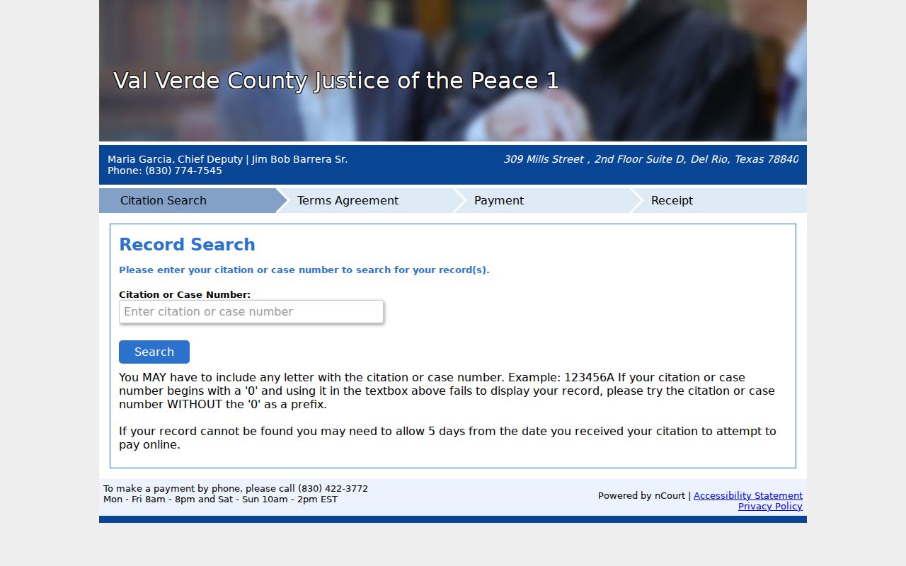 Val Verde County JP1 citation number search and payment portal